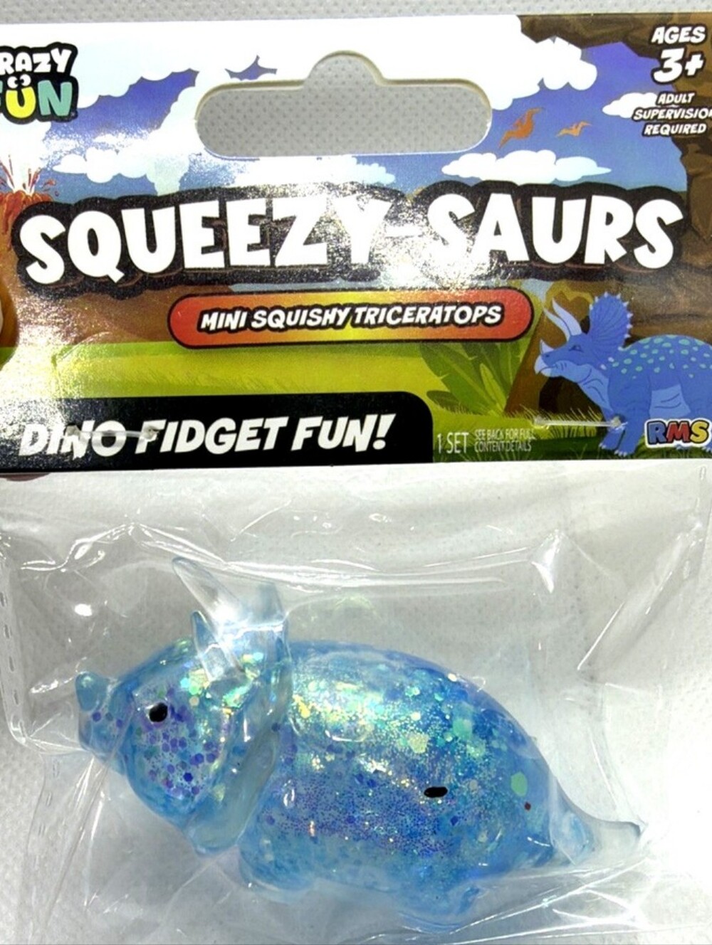 RMS Squeezy Saurs Mini Squishy Triceratops - Blue Glitter
